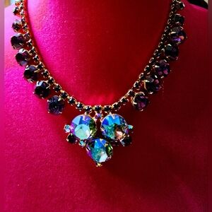 VINTAGE PURPLE NECKLACE & EARRINGS WITH HUGE SPARKLING AB CRYSTALS